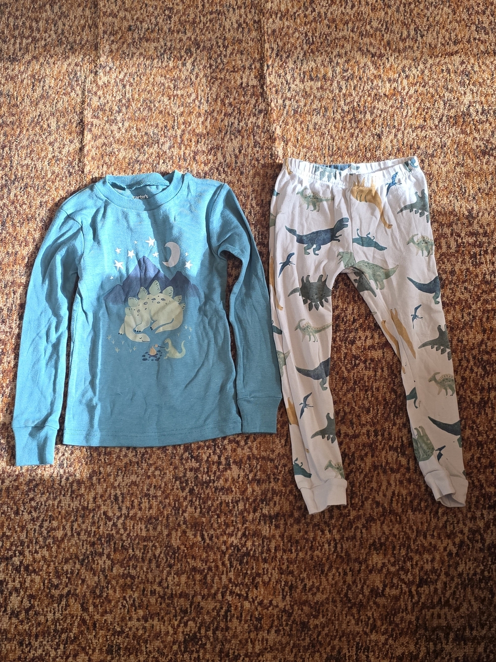 Carter's Teal Long-Sleeve Dinosaur Pajama Set with White Dino Print Pants